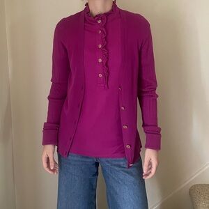 Tory Burch Button-Down Cardigan Shirt Two-Piece Magenta Set Size Large